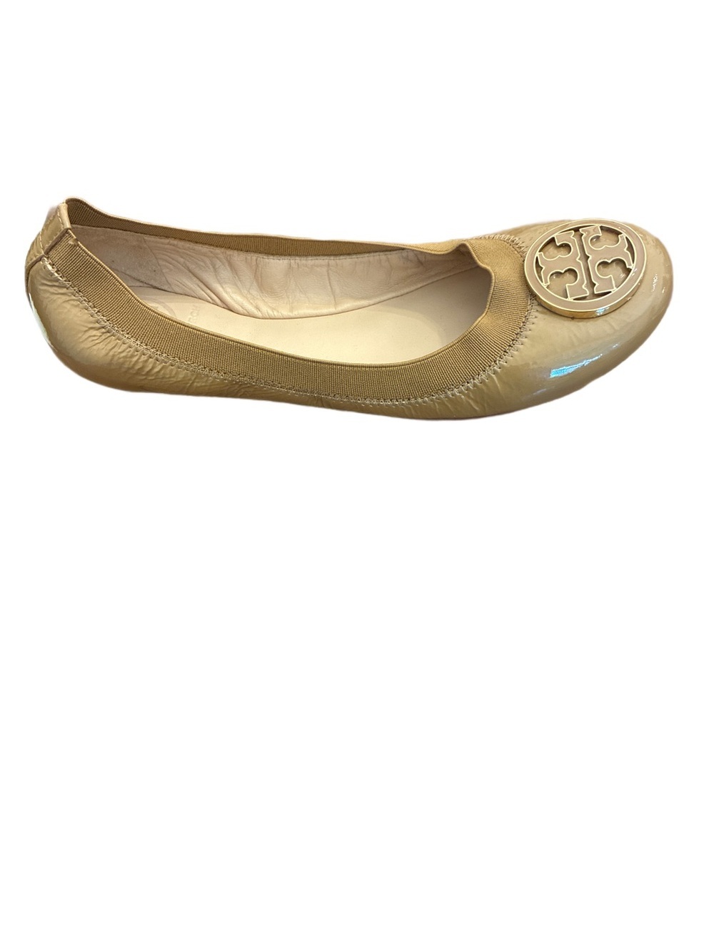 Tory Burch Beige Patent Leather Caroline Ballet Flats with Logo  Size 6.5